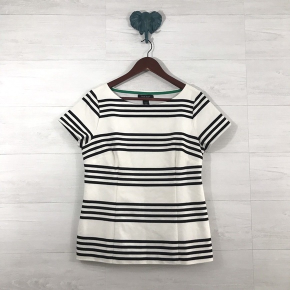 White House Black Market Tops - WHBM Striped Ponte Knit Side Zip Structured Blouse